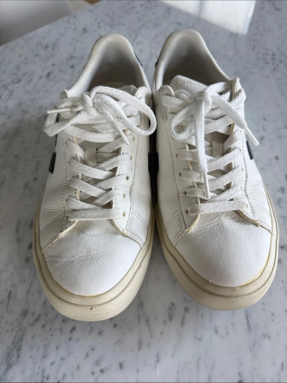 Veja Campos White Leather Sneakers with Black V Accent